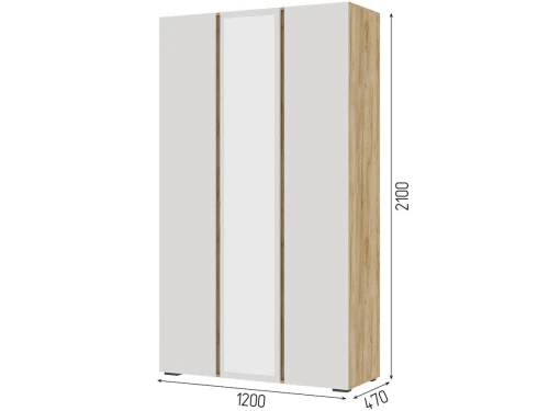 Шкаф «Хелен» ШК-02 3-х дверный с зеркалом, белый/дуб крафт золотой