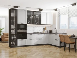 Кухонный гарнитур Нео-04 White Silk/Grey Silk Graphite