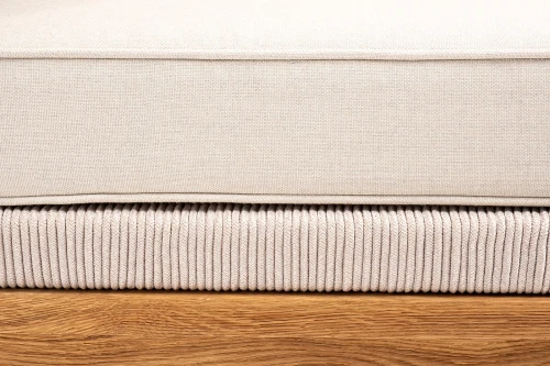 "Канны" угловой модуль плетеный из роупа, основание дуб, роуп бежевый круглый, ткань бежевая 052