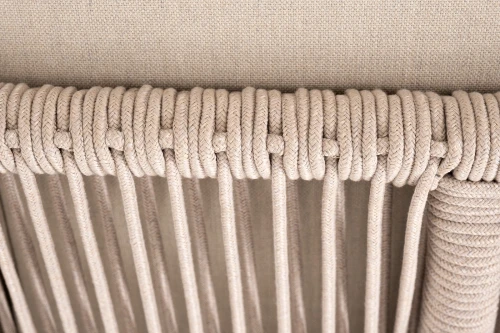 "Канны" угловой модуль плетеный из роупа, основание дуб, роуп бежевый круглый, ткань бежевая 052