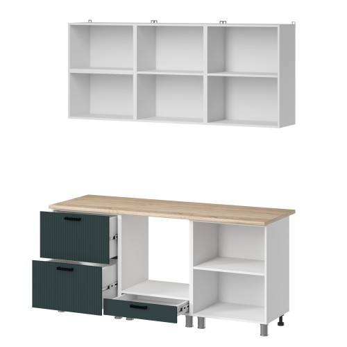 Готовая кухня МК Аленушка 1,8м Лотос Изумруд,скоба антрацит,сонома