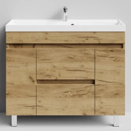 Тумба Бест 100 (2 ящика, 2 двери) напольный, Дуб Тортуга ПВХ 2357-43 Vodok с раковиной в комплекте