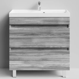 Тумба Бест 80  напольный, Лиственница структурная контрастно-серая ПВХ 64202 Vodok с раковиной в комплекте