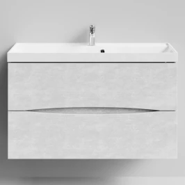 Тумба Лайт 100 подвесной, Белый камень ПВХ 57805 Vodok с раковиной в комплекте