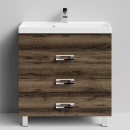 Тумба Орландо 80 напольный, Дуб крымский коричневый ПВХ 131005-9005 Vodok с раковиной в комплекте