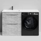 Тумба Смайл 130 напольный, под стиральную машину, левая, Горный камень ПВХ 57807 Vodok с раковиной в комплекте