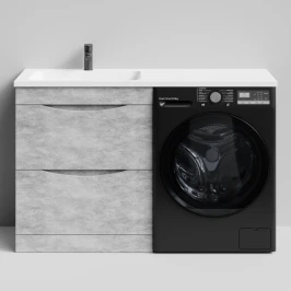 Тумба Смайл 130 напольный, под стиральную машину, левая, Горный камень ПВХ 57807 Vodok с раковиной в комплекте