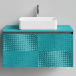 Тумба Соло 100, пример RAL 5021 Водная синь, матовая, 1 ящик, подвесной Vodok с раковиной в комплекте