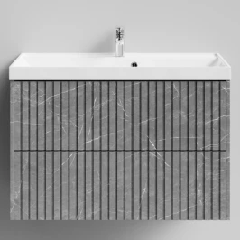 Тумба Тач 90 подвесной, Мрамор Серый софт тач ПВХ 4044-1 Vodok с раковиной в комплекте