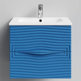 Тумба Эйфория 60 F5, пример RAL 5019 Капри синий, матовая, 2 ящика, подвесной Vodok с раковиной в комплекте
