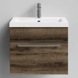 Тумба Элис 50 подвесной, 1 ящик, Дуб крымский коричневый ПВХ 131005-9005 Vodok с раковиной в комплекте