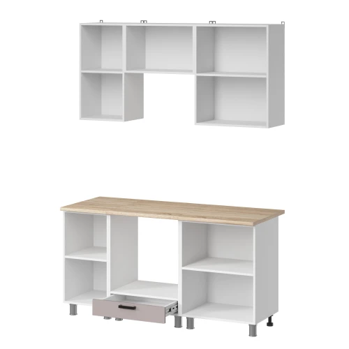 Готовый кухонный гарнитур МК Аленушка 1,6м в.5 Лотос Кашемир,скоба антрацит,сонома