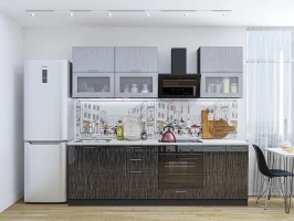 Кухонный гарнитур Валерия-М-01 Серый металлик дождь светлый/Черный металлик дождь