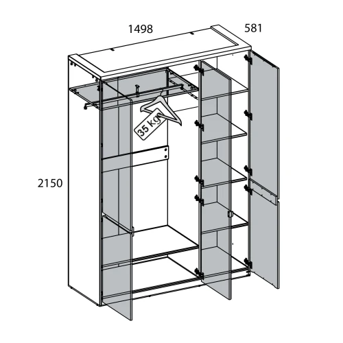 TAURUS, Шкаф 3DG H. Цвет БЕЛЫЙ / ДУБ ВОТАН