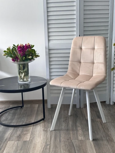 Стул РИЧИ, цвет H-06 Бежевый, велюр / белый каркас М-City