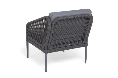 "Канны" лаунж-зона 4-местная (разборная) из роупа со столиком "Диего" цвета "серый гранит", роуп темно-серый круглый, ткань темно-серая