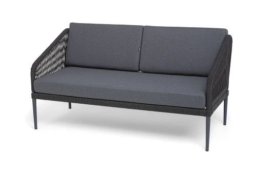 "Канны" лаунж-зона 4-местная (разборная) из роупа со столиком "Диего" цвета "серый гранит", роуп темно-серый круглый, ткань темно-серая