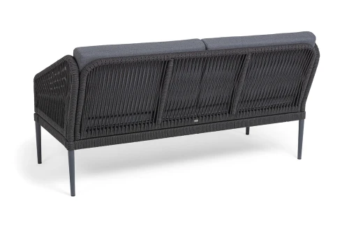 "Канны" лаунж-зона 4-местная (разборная) из роупа со столиком "Диего" цвета "серый гранит", роуп темно-серый круглый, ткань темно-серая