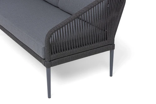 "Канны" лаунж-зона 4-местная (разборная) из роупа со столиком "Диего" цвета "серый гранит", роуп темно-серый круглый, ткань темно-серая