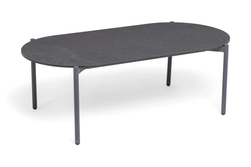 "Канны" лаунж-зона 4-местная (разборная) из роупа со столиком "Диего" цвета "серый гранит", роуп темно-серый круглый, ткань темно-серая