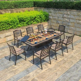 Стол прямоугольный с барбекю из литого алюминия БАРБЕКЮ-5 «BBQ-5» 230х120 арт.6346