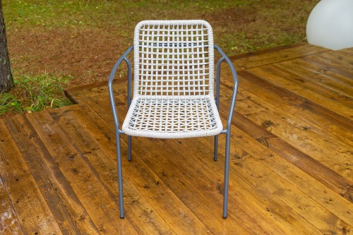 "Тунис" стул плетеный из роупа, каркас алюминий темно-серый (RAL7024), роуп светло-серый