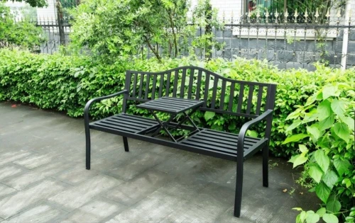 Садовая скамейка из стали Паркер (Parker) с выдвижным столиком