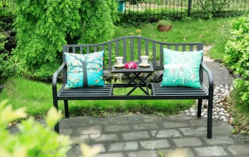 Садовая скамейка из стали Паркер (Parker) с выдвижным столиком