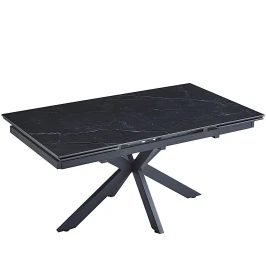 DT777 Стол обеденный раскладной Shashi black, 160-240*90, керамич. столеш., основание металл черный