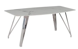 Стол обеденный Соар-2 F-1690,180х90х76 см, бело-серая керамика/хром серебро