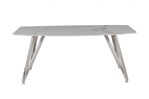 Стол обеденный Соар-2 F-1690,180х90х76 см, бело-серая керамика/хром серебро