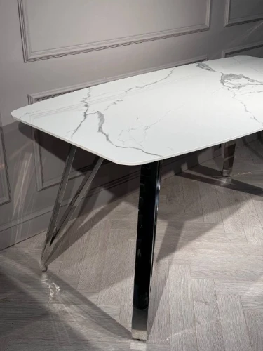 Стол обеденный Соар-2 F-1690,180х90х76 см, бело-серая керамика/хром серебро