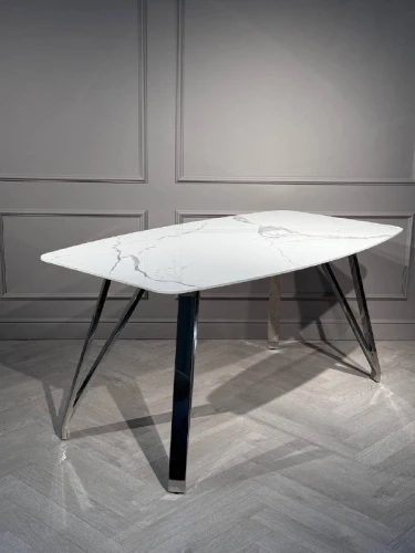 Стол обеденный Соар-2 F-1690,180х90х76 см, бело-серая керамика/хром серебро