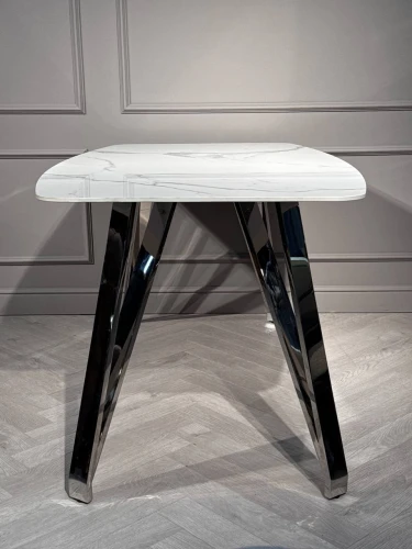 Стол обеденный Соар-2 F-1690,180х90х76 см, бело-серая керамика/хром серебро