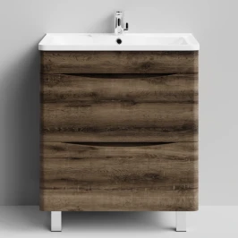 Тумба Адель 70 напольный, Дуб крымский коричневый ПВХ 131005-9005 Vodok с раковиной в комплекте