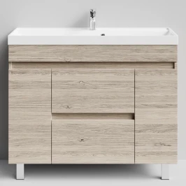 Тумба Бест 100 (2 ящика, 2 двери) напольный, Дубослив ореховый светлый ПВХ 3445 Vodok с раковиной в комплекте