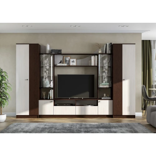 Стенка в гостиную МГС 8, дуб венге/ясень анкор светлый