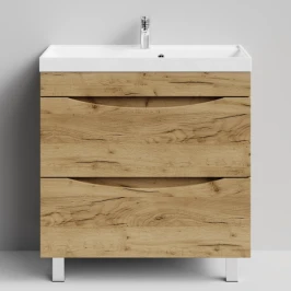 Тумба Лайт 80 напольный, Дуб Тортуга ПВХ 2357-43 Vodok с раковиной в комплекте