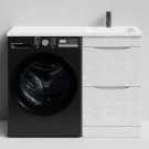 Тумба Смайл 110 напольный, под стиральную машину, правая, Белый камень ПВХ 57805 Vodok с раковиной в комплекте