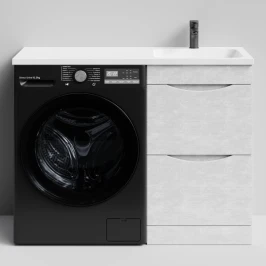 Тумба Смайл 110 напольный, под стиральную машину, правая, Белый камень ПВХ 57805 Vodok с раковиной в комплекте