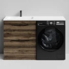 Тумба Смайл 130 напольный, под стиральную машину, левая, Дуб крымский коричневый ПВХ 131005-9005 Vodok с раковиной в комплекте