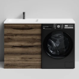 Тумба Смайл 130 напольный, под стиральную машину, левая, Дуб крымский коричневый ПВХ 131005-9005 Vodok с раковиной в комплекте
