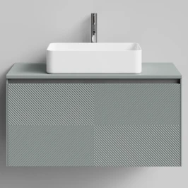 Тумба Соло 100, пример RAL 7005 Мышино-серый, матовая, 1 ящик, подвесной Vodok с раковиной в комплекте