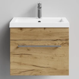 Тумба Элис 50 подвесной, 1 ящик, Дуб Тортуга ПВХ 2357-43 Vodok с раковиной в комплекте