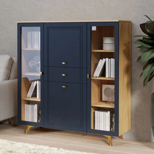 Шкаф-витрина Вега Сапфир 140, темно-синий