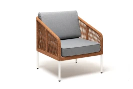 "Канны" кресло плетеное из роупа, каркас алюминий светло-серый (RAL7035) муар, роуп светло-серый круглый, ткань светло-серая orange