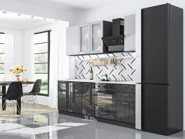 Кухонный гарнитур Валерия-М-03 Серый металлик дождь светлый/Черный металлик дождь