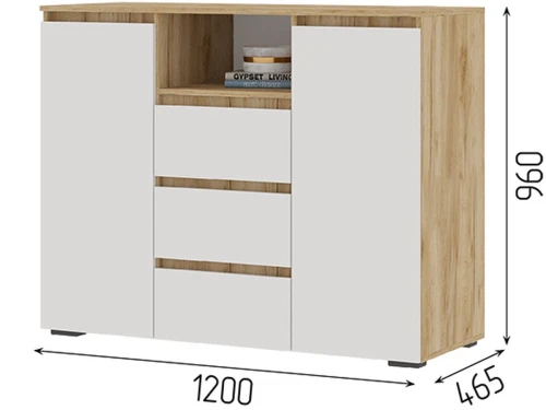 Комод «Хелен» КМ-01, белый/дуб крафт золотой