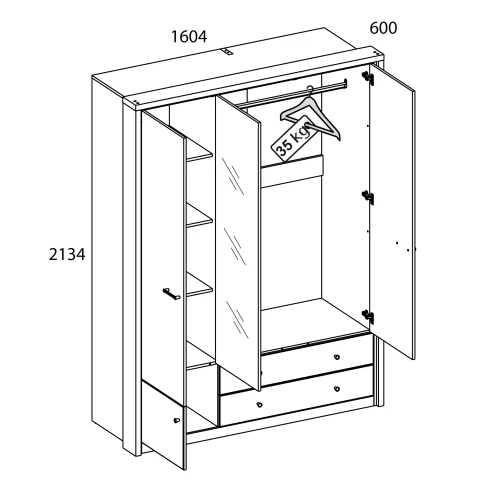 Шкаф 3DG2S Z, JAGGER, цвет Дуб монастырский /Черный