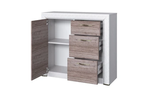 Тумба 1D3S, OLIVIA, цвет вудлайн крем/дуб анкона